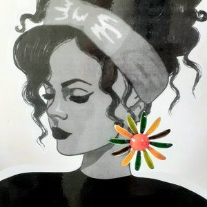 Vintage 1980s Large Metal Flower Pierced Earrings